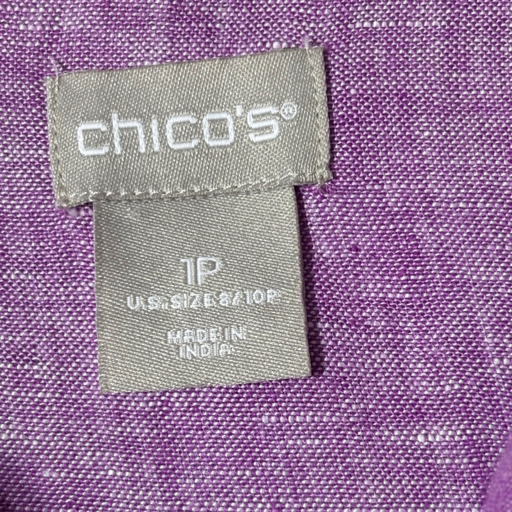 Chico's Linen Tunic Top Purple Lavender Button Front Coastal Lagenlook Sz‎ 1 - Picture 4 of 10